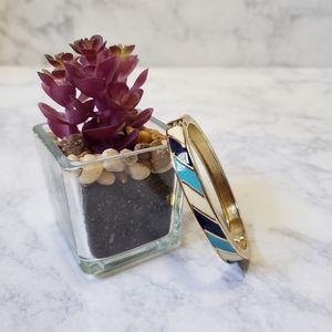 Hinged Bangle Bracelet Gold Blue